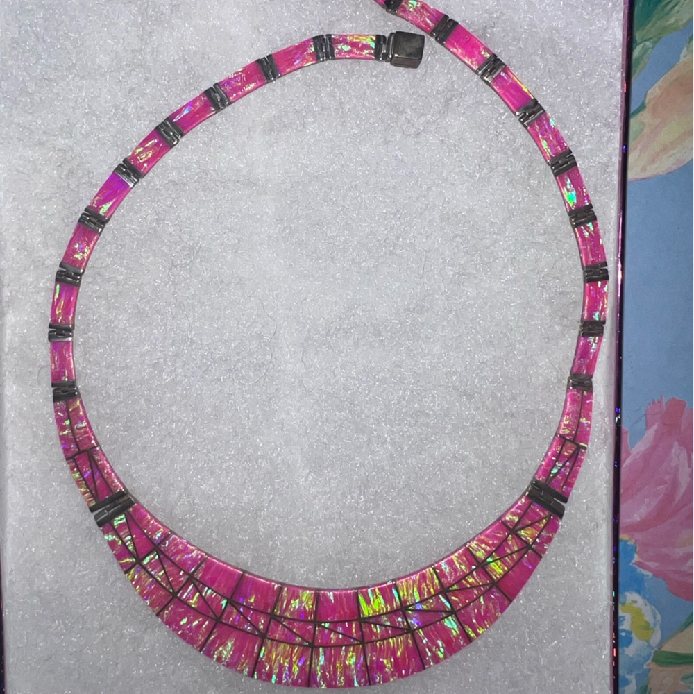 Vintage Pink Opal & Silver Necklace - Picture 3 of 7